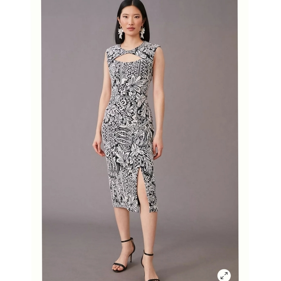Anthropologie Jacquard Cut-Out Midi Dress Size L - Picture 2 of 6